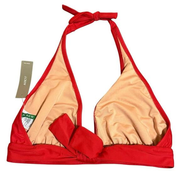 NWT‎ J.Crew Halter Tie Bikini Top Small Red Lined Beach Swim Classic Ocean UPF - Picture 2 of 5